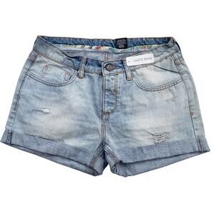 NWT New Gazoz Womens Size 10 Distressed Jorts Denim Blue Jean Shorts w Flaw